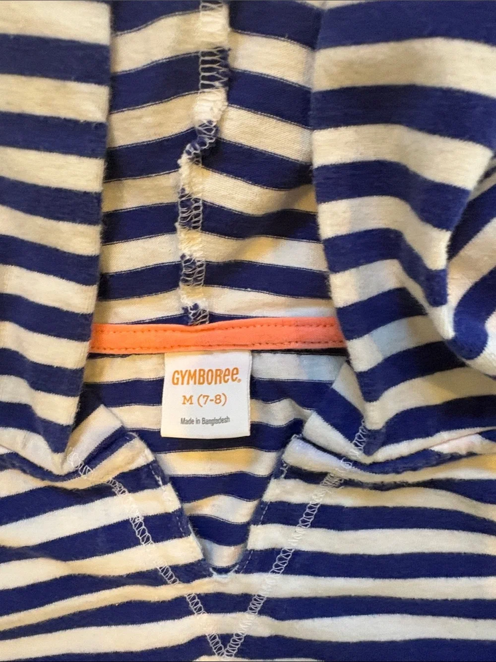 Gymboree Blue, White Striped Hooded Dress/Swim Cover with Coral Trim - size 7/8